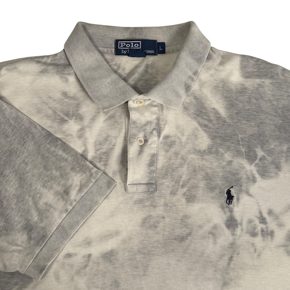 Polo Ralph Lauren Grey Tie Dye Short Sleeve Cotton‎ Polo Shirt Navy Pony Mens L